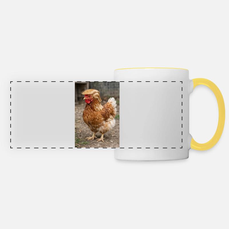 Huhn mit Haarpracht Retro - Panoramatasse - Weiß/Gelb
