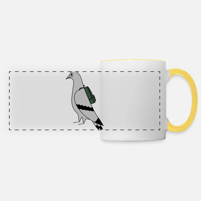 Pigeon with Backpack – Urban Minimal Illustration - Panoramic Mug - white/yellow