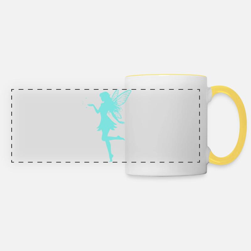 Fairy silhouette with stars - Panoramic Mug - white/yellow