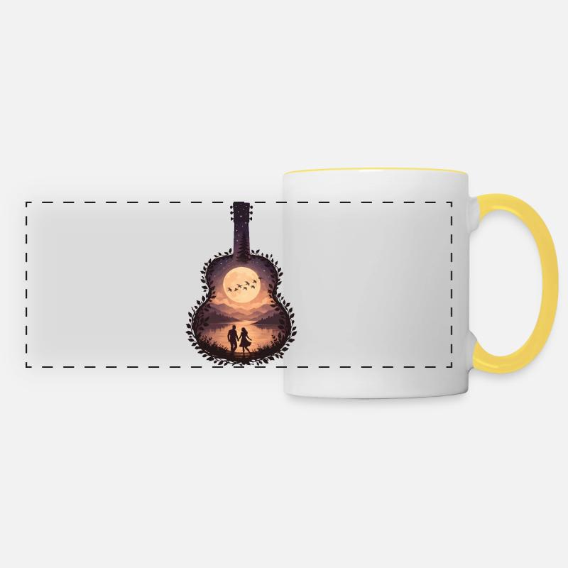 Moonlit Lovers in Guitar Frame - Panoramic Mug - white/yellow
