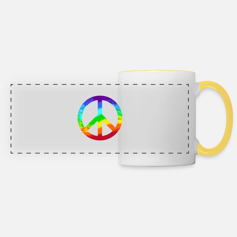 Peace-Zeichen Regenbogen Frieden Pazifist Reggae - Panoramatasse - Weiß/Gelb