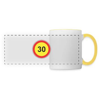 Signe de la route 30 jaune - Mug panoramique contrasté et blanc - blanc/jaune - Devant