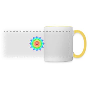 fleur de vie - Flower of life, Lotus-Flower, Heart - Mug panoramique contrasté et blanc - blanc/jaune - Devant