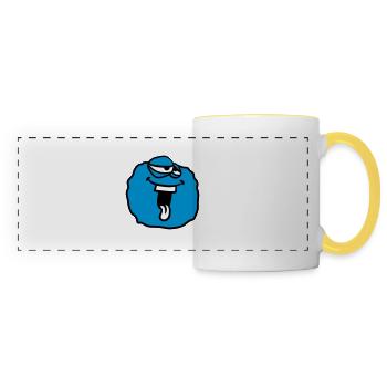cercle de balle autour du visage de rire monstre de tête drôle - Mug panoramique contrasté et blanc - blanc/jaune - Devant