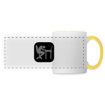Laptop exhausted sleep logo - Panoramic Mug - white/yellow - Front