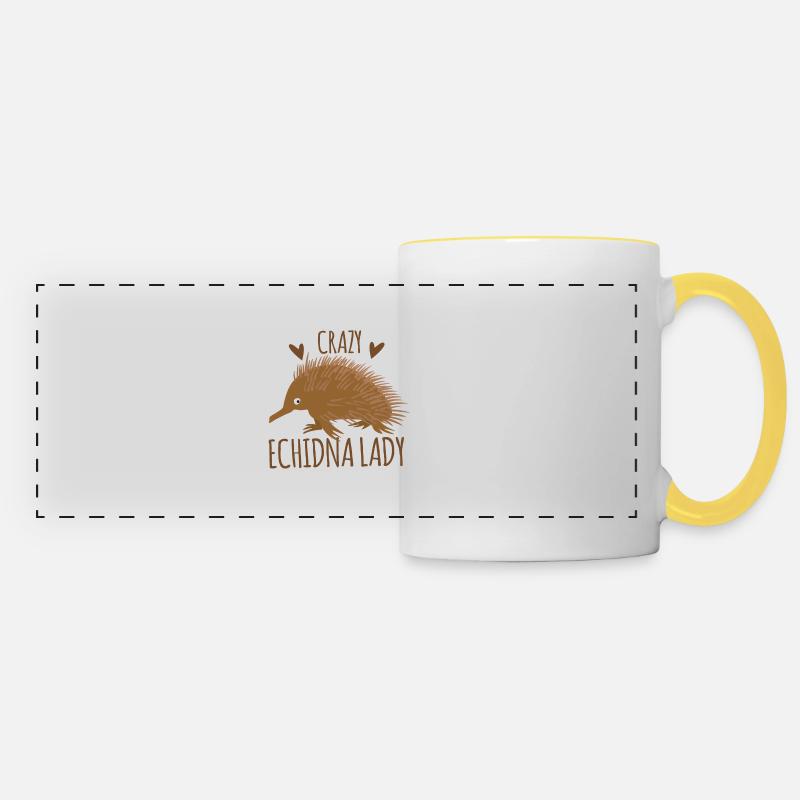 Crazy echidna lady - Panoramic Mug - white/yellow