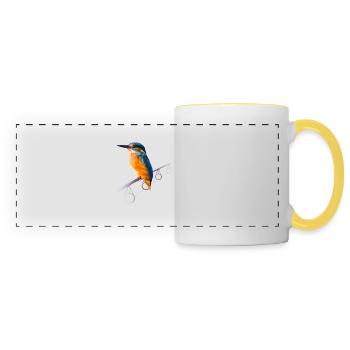 Kingfisher on a fishing rod - Panoramic Mug - white/yellow - Front