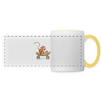 Funny monkey, monkey on bicycle banana - Panoramic Mug - white/yellow - Front