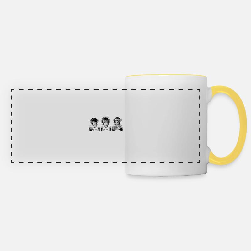 Trois singes - Mug panoramique contrasté et blanc - blanc/jaune