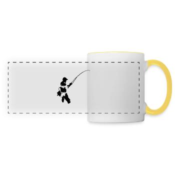pêcheurs à la mouche - imprimé noir - Mug panoramique contrasté et blanc - blanc/jaune - Devant