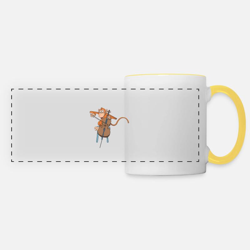 Monkey plays the cello - Panoramic Mug - white/yellow