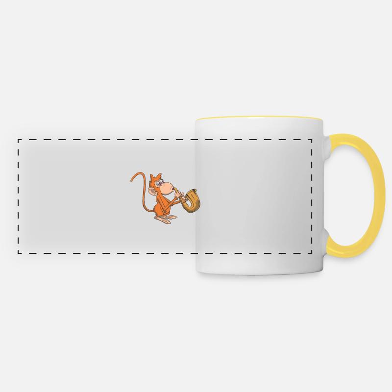 Singe joue du saxophone - Mug panoramique contrasté et blanc - blanc/jaune