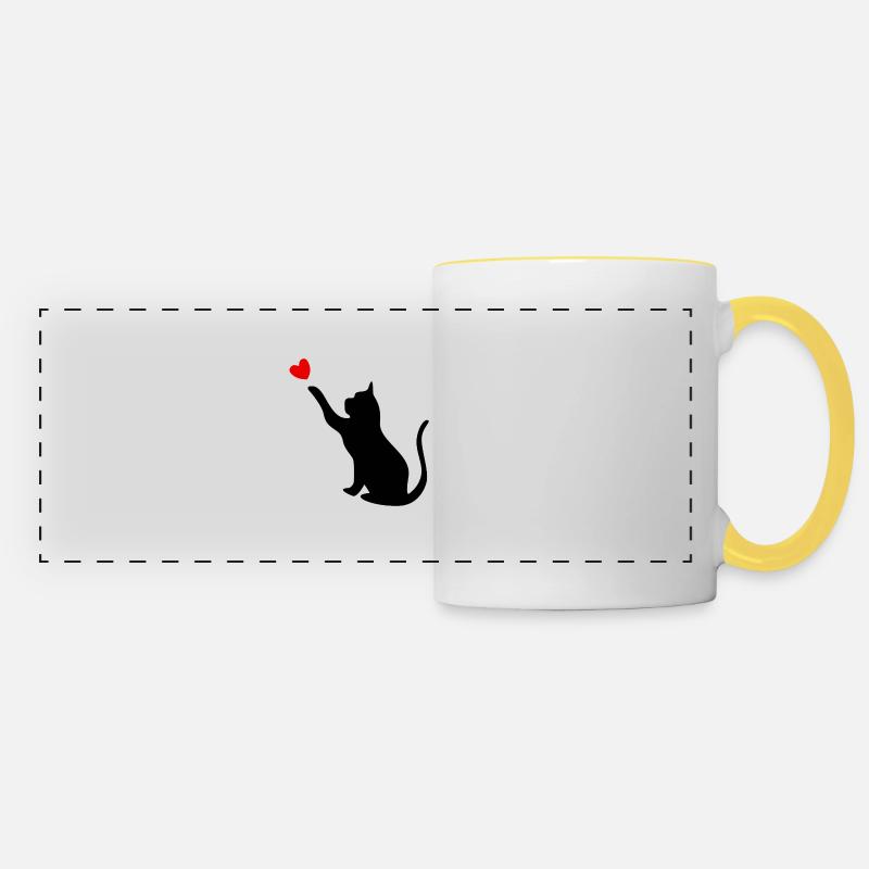 Cat with heart - Panoramic Mug - white/yellow