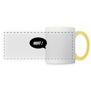 Speech bubble "Woof" - Panoramic Mug - white/yellow - Front