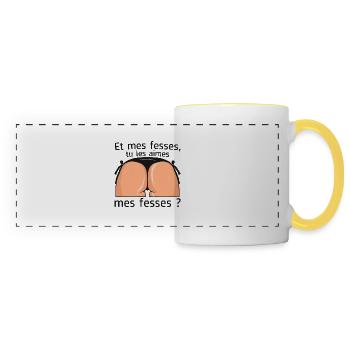 mes fesses aime humour couple sexe erotique - Mug panoramique contrasté et blanc - blanc/jaune - Devant