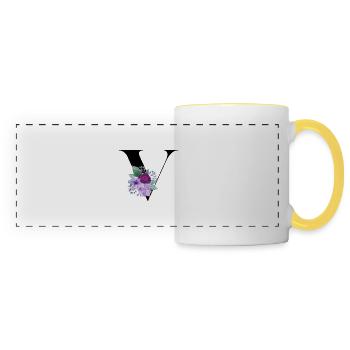 lettre V fleuris - Mug panoramique contrasté et blanc - blanc/jaune - Devant