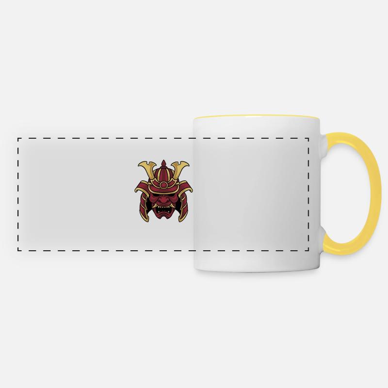 Masque de samouraï Warrior - Mug panoramique contrasté et blanc - blanc/jaune