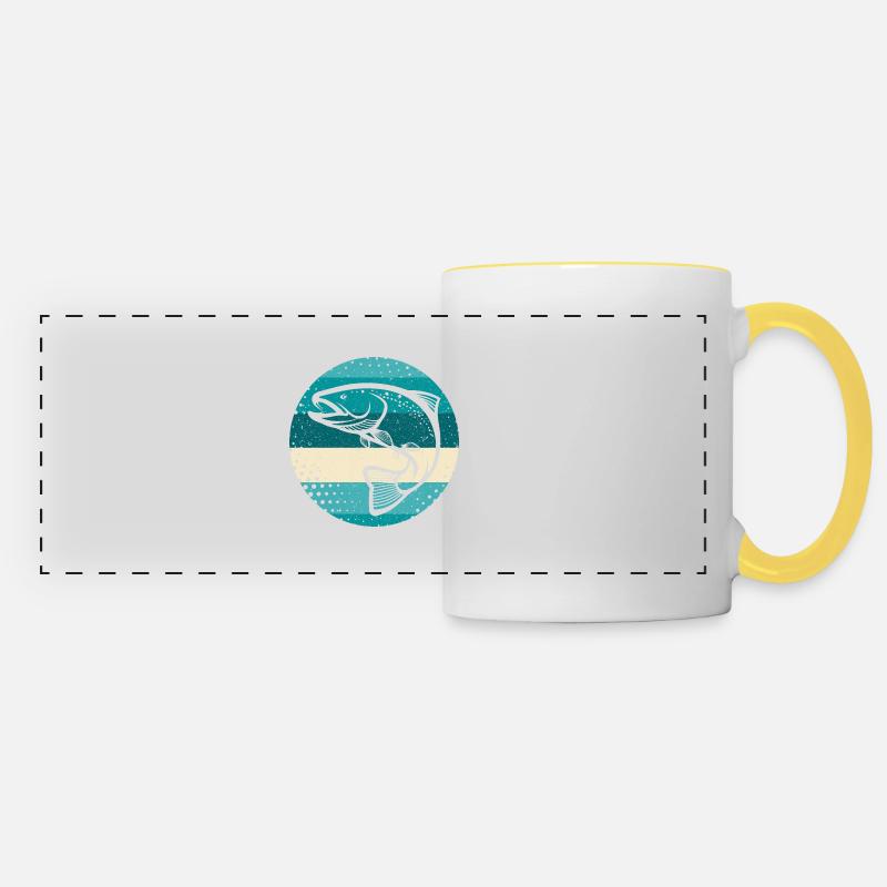 Pêche pêche pêche à la truite pêche - Mug panoramique contrasté et blanc - blanc/jaune