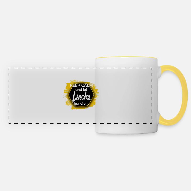 Keep Calm let Linda handle it lustiger Spruch - Panoramatasse - Weiß/Gelb