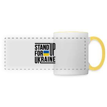 Stand Up For Ukraine with flag - Panoramic Mug - white/yellow - Front