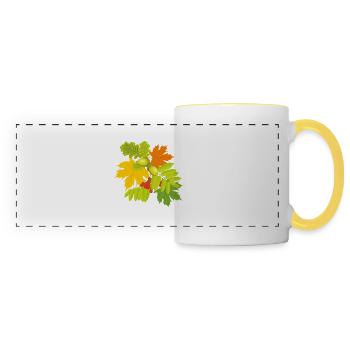 Bouquet d’automne de glands, feuilles d’érable et rowan - Mug panoramique contrasté et blanc - blanc/jaune - Devant