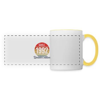 amazing since 1992 - anniversaire - Mug panoramique contrasté et blanc - blanc/jaune - Devant