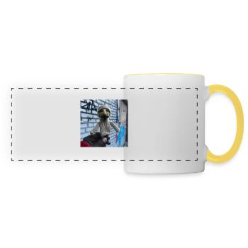 puppet knitted out of wool - Panoramic Mug - white/yellow - Front