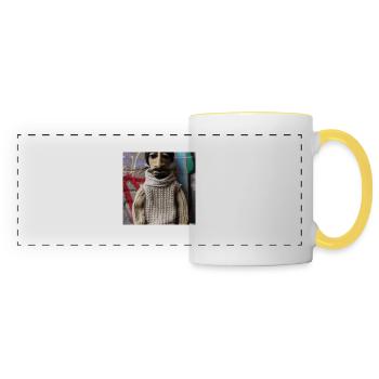 puppet knitted out of wool - Panoramic Mug - white/yellow - Front