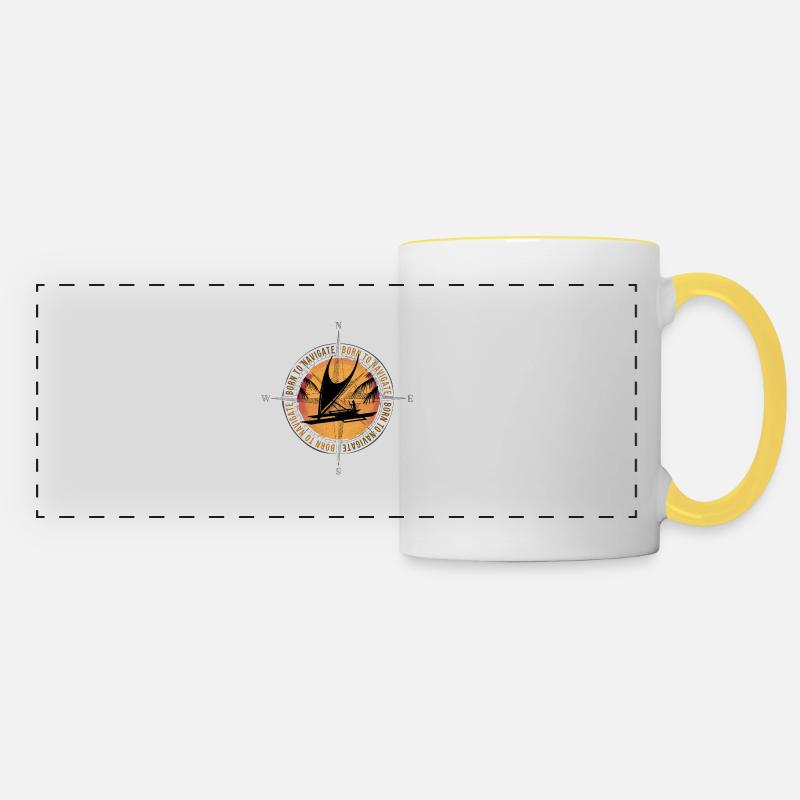 NÉ POUR NAVIGUER dans les navigateurs marins polynésiens - Mug panoramique contrasté et blanc - blanc/jaune