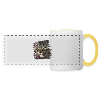 Visage de chat 6 - Mug panoramique contrasté et blanc - blanc/jaune - Devant
