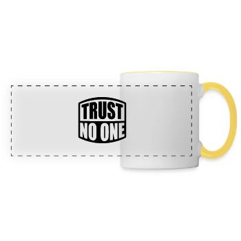 trust no one quote - Panoramic Mug - white/yellow - Front