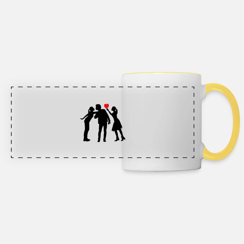 Polyamory: three people in love - Panoramic Mug - white/yellow