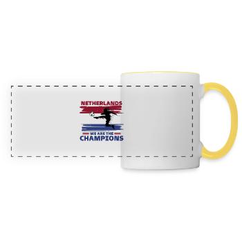 Pays-Bas Football 2022 supporter Netherlands foot - Mug panoramique contrasté et blanc - blanc/jaune - Devant