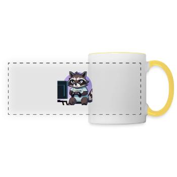 Racoon Playing Computer Games - Panoramic Mug - white/yellow - Front