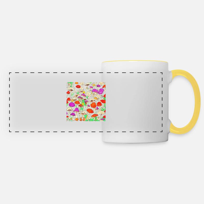 Mushroom printing - Panoramic Mug - white/yellow