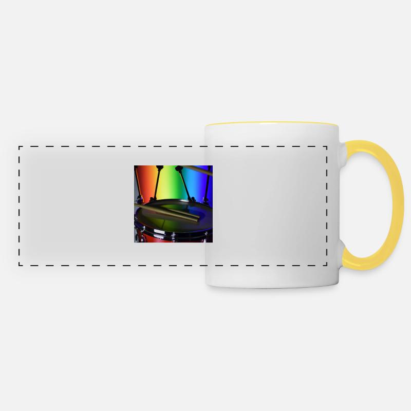 Drums in front of rainbow - Panoramic Mug - white/yellow