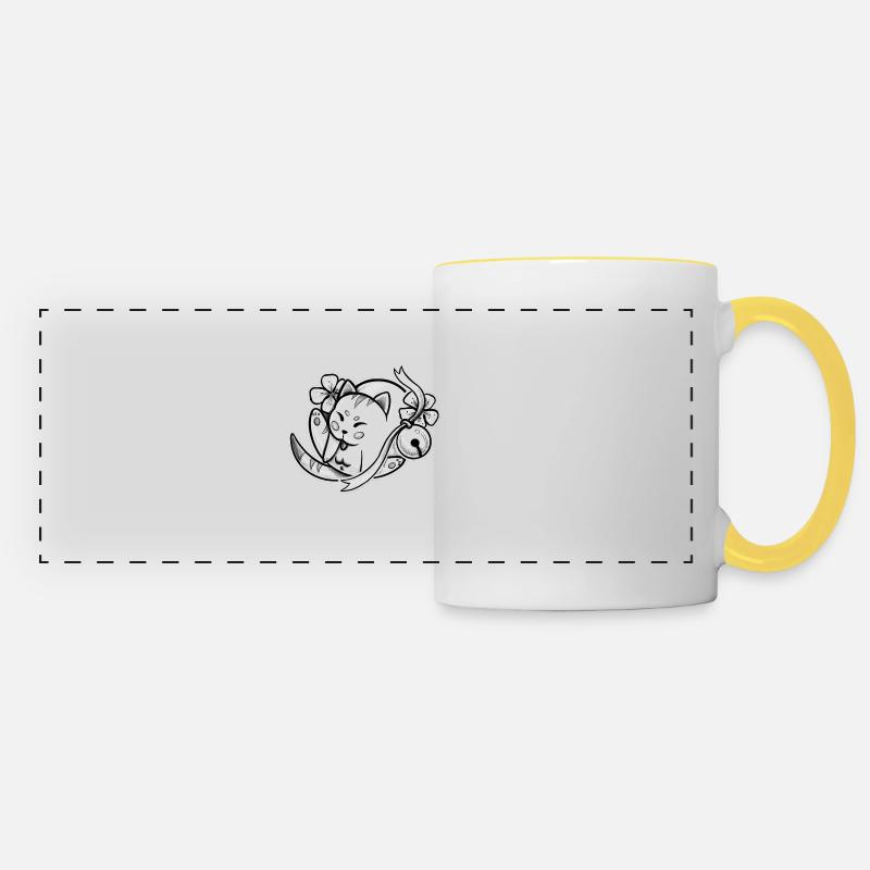 Japan Cat Cleaning - Panoramic Mug - white/yellow