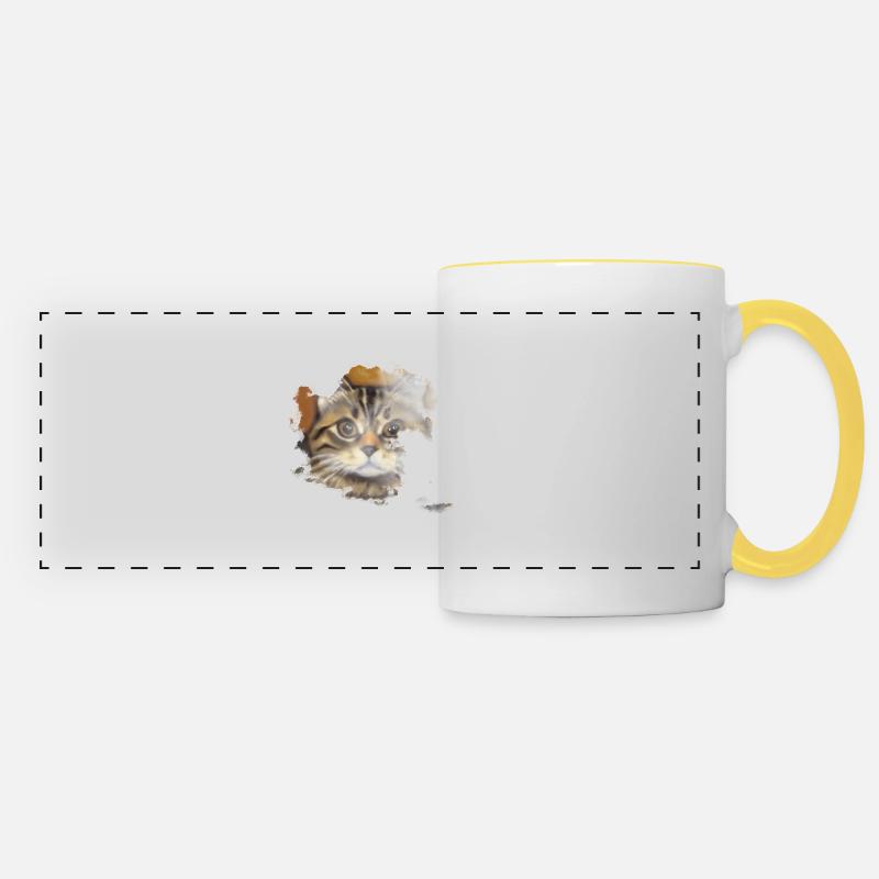 Visage de chat 10 - Mug panoramique contrasté et blanc - blanc/jaune