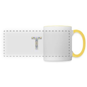 Lettre T en mandala - Mug panoramique contrasté et blanc - blanc/jaune - Devant