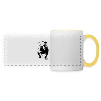 Chien avec sweat à capuche - Mug panoramique contrasté et blanc - blanc/jaune - Devant