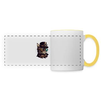 Steampunk cat with hat and glasses - Panoramic Mug - white/yellow - Front