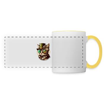 Steampunk cat with hat and glasses - Panoramic Mug - white/yellow - Front