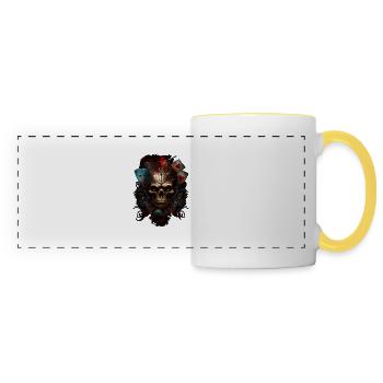 Splash multicolor skull. poker face - Panoramic Mug - white/yellow - Front