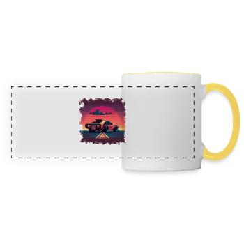 Pixel art de voiture de sport rétro sous les traits du futur - Mug panoramique contrasté et blanc - blanc/jaune - Devant