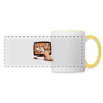 Ce chien aime regarder la télévision à la télévision - Mug panoramique contrasté et blanc - blanc/jaune - Devant