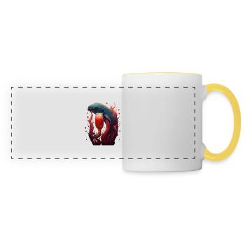 Motif cool avec une créature marine et de la bière - Mug panoramique contrasté et blanc - blanc/jaune - Devant