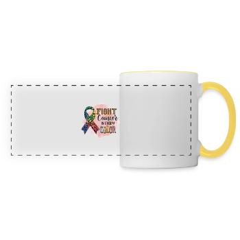 Combattez le cancer de toutes les couleurs - Mug panoramique contrasté et blanc - blanc/jaune - Devant