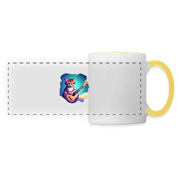 Le chat joue à la guitare chaton Propriétaire de chat - Mug panoramique contrasté et blanc - blanc/jaune - Devant