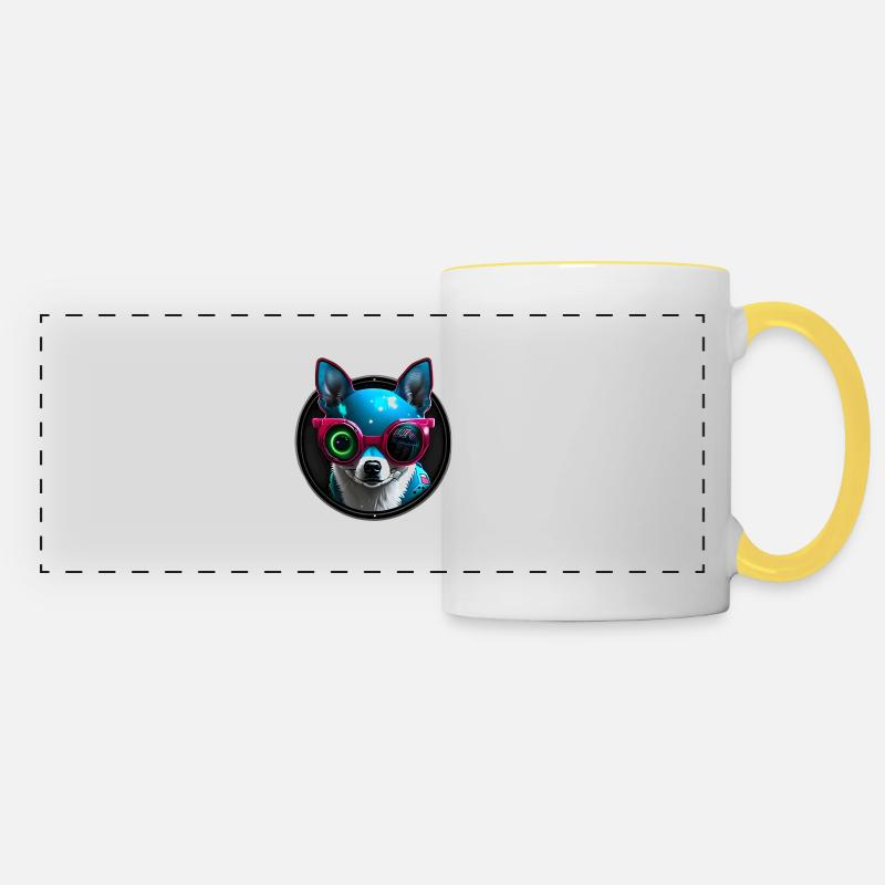 Chihuahua futuristic neon - Panoramic Mug - white/yellow