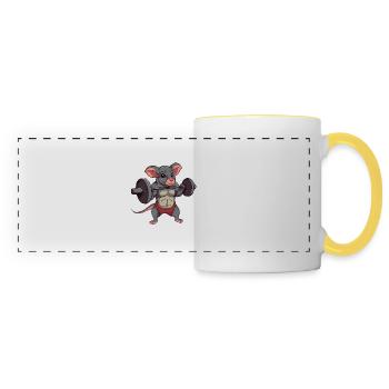 Muscous rat lifts a dumbbell during weight training - Panoramic Mug - white/yellow - Front
